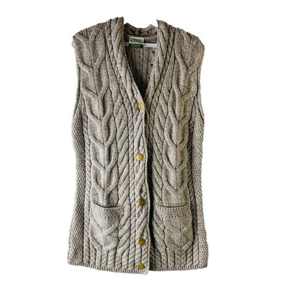 Vintage 90s Irish Wool Cable Knit Fisherman Cardigan Sweater Vest